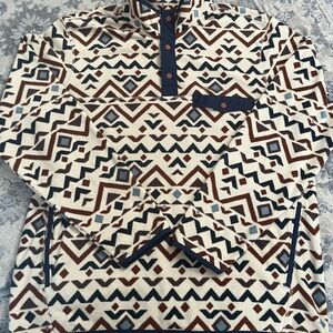 Eddie Bauer Cream Aztec Fleece 1/4 Button Pullover